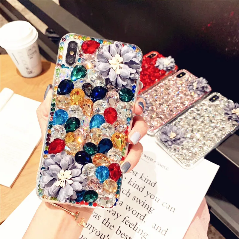 Модный Блестящий чехол для телефона с кристаллами и цветами Samsung A10 A20 A21 A31 A32 A22 A50