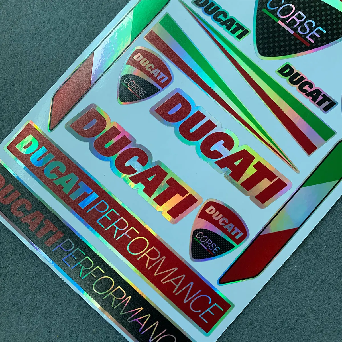 Laser Rainbow Helmet Motorcross Motorbike Decals Italian Flag Stickers For Ducati Logo 18CM x 27CM
Laser Rainbow Helmet Motorcross Motorbike Decals Italian Flag Stickers For Ducati Logo 18CM x 27CM