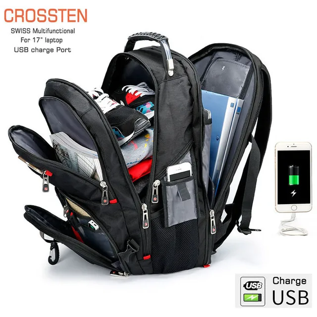 SPI-Der-Man 17 Inch Waterproof Laptop Backpack Travel Bag School Backpack with USB Charging Port 