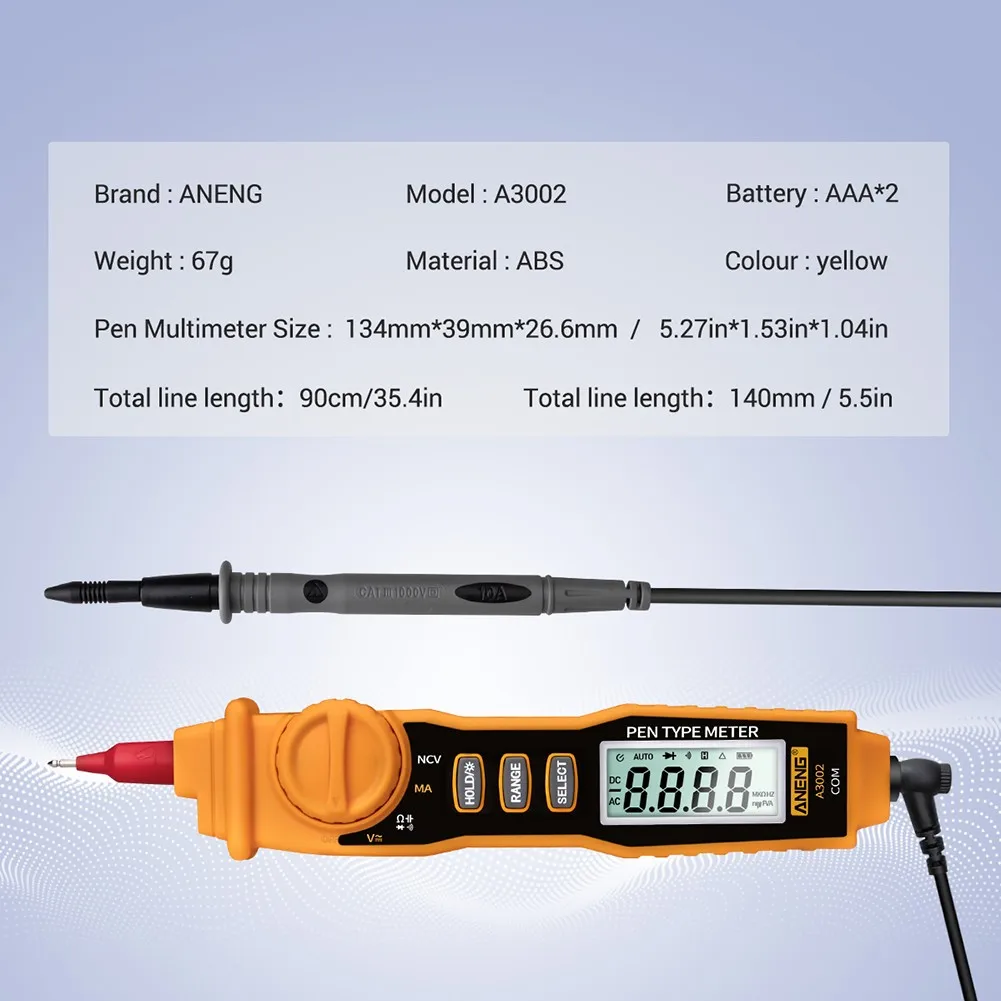 A3002 Pen-type Digital Multimeter Voltmeter Tester Smart Electric Tools High-precision Multi-function Electric Instruments
A3002 Pen-type Digital Multimeter Voltmeter Tester Smart Electric Tools High-precision Multi-function Electric Instruments
