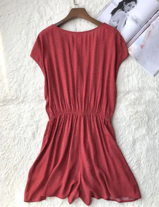 Women Summer Red Polka Dot Print Short-sleeved V Neck Playsuit with Pretty Little Glitter Buttons
Women Summer Red Polka Dot Print Short-sleeved V Neck Playsuit with Pretty Little Glitter Buttons