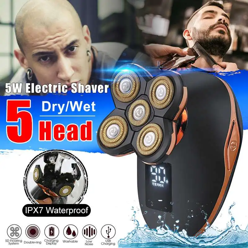 

5 в 1 перезаряжаемая USB электрическая бритва с пятью плавающими головками, бритвы, машинка для стрижки волос, триммер для волос в носу, ушах, М...