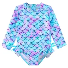 BAOHULU Cute Toddler Baby Girl Swimwear Long Sleeve UPF50+ Infant Bathing Suits Bright Ruffle Swimsuit Kids One Piece Beachwear