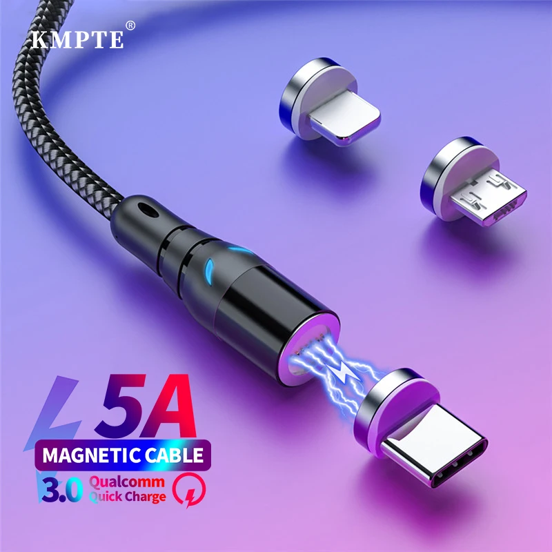KMPTE 5A супер зарядный Магнитный кабель Micro USB Type C Быстрая зарядка для iPhone Samsung Xiaomi