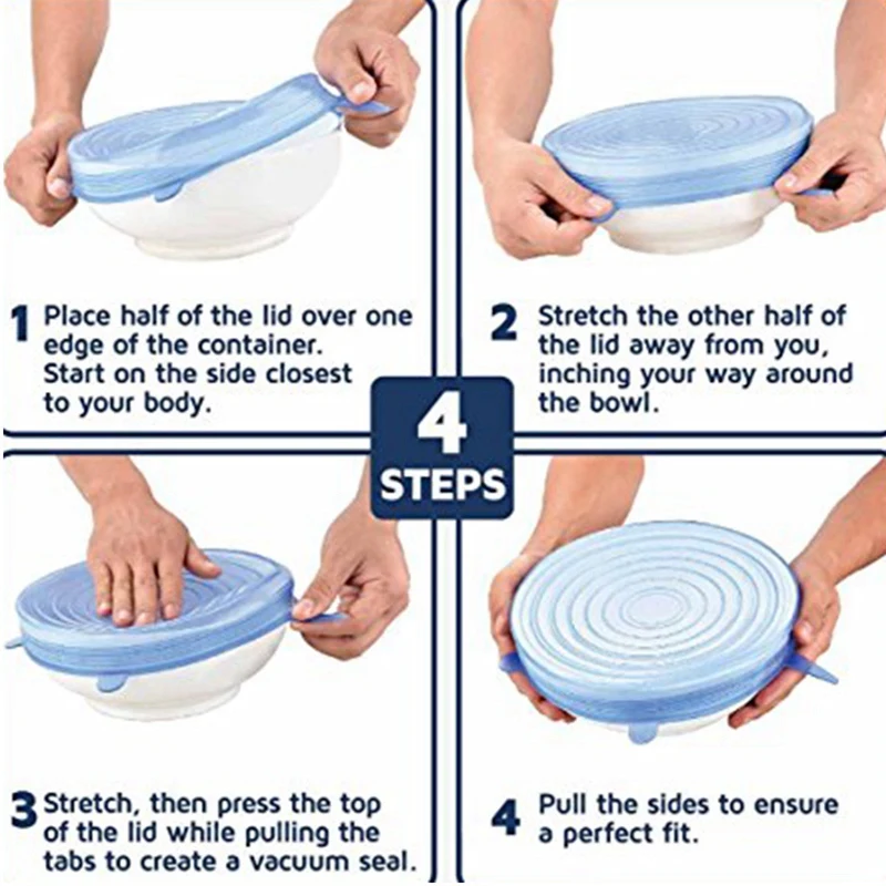 6pcs/set Kitchen Reusable Silicone Food Storage Wrap Microwave Bowl Seal Cover Stretch Lid Kitchen Gadget blue
6pcs/set Kitchen Reusable Silicone Food Storage Wrap Microwave Bowl Seal Cover Stretch Lid Kitchen Gadget blue
