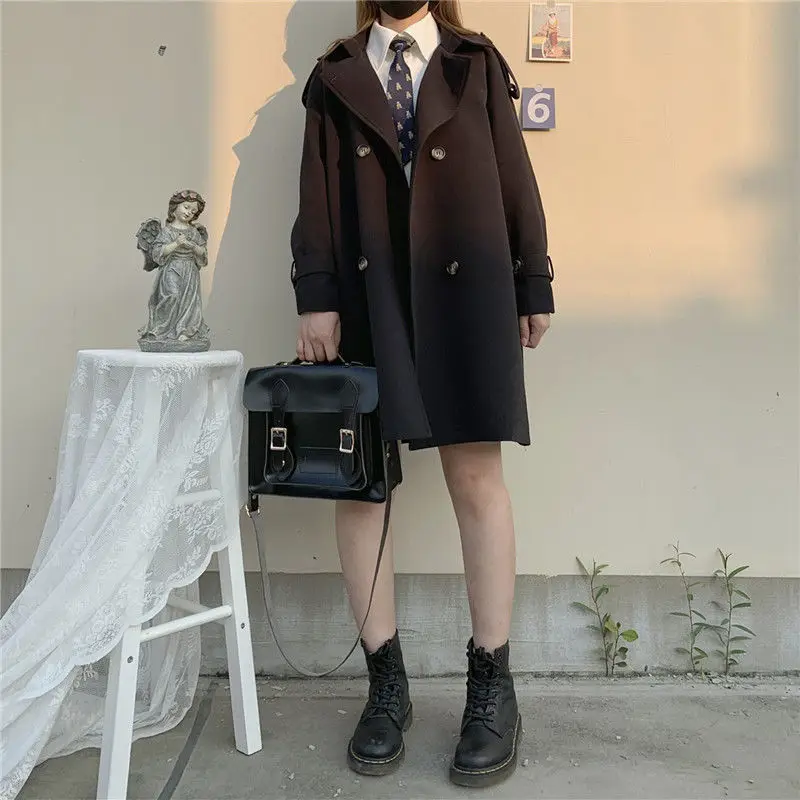 Mid-length Trench Coat Harajuku Preppy Style Double-breasted Loose Polo Collar Japanese Style Coat Korean Vintage Women's Coat
Mid-length Trench Coat Harajuku Preppy Style Double-breasted Loose Polo Collar Japanese Style Coat Korean Vintage Women's Coat
