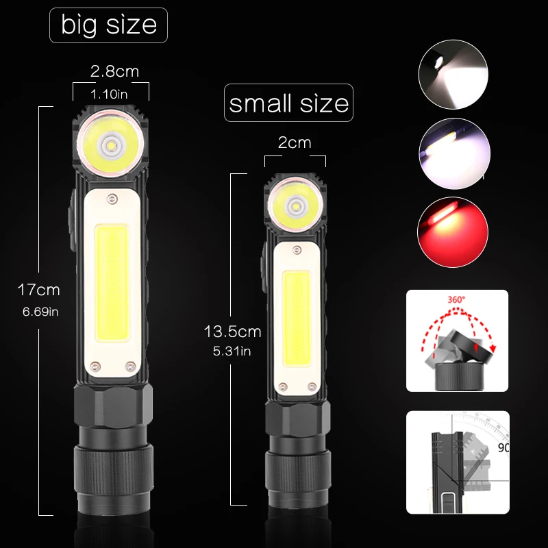 Super Powerful Led Flashlight Handfree Dual Fuel 90 Degree Twist Rotary Clip Waterproof Magnet Mini Lighting LED Torch Outdoor | Лампы и