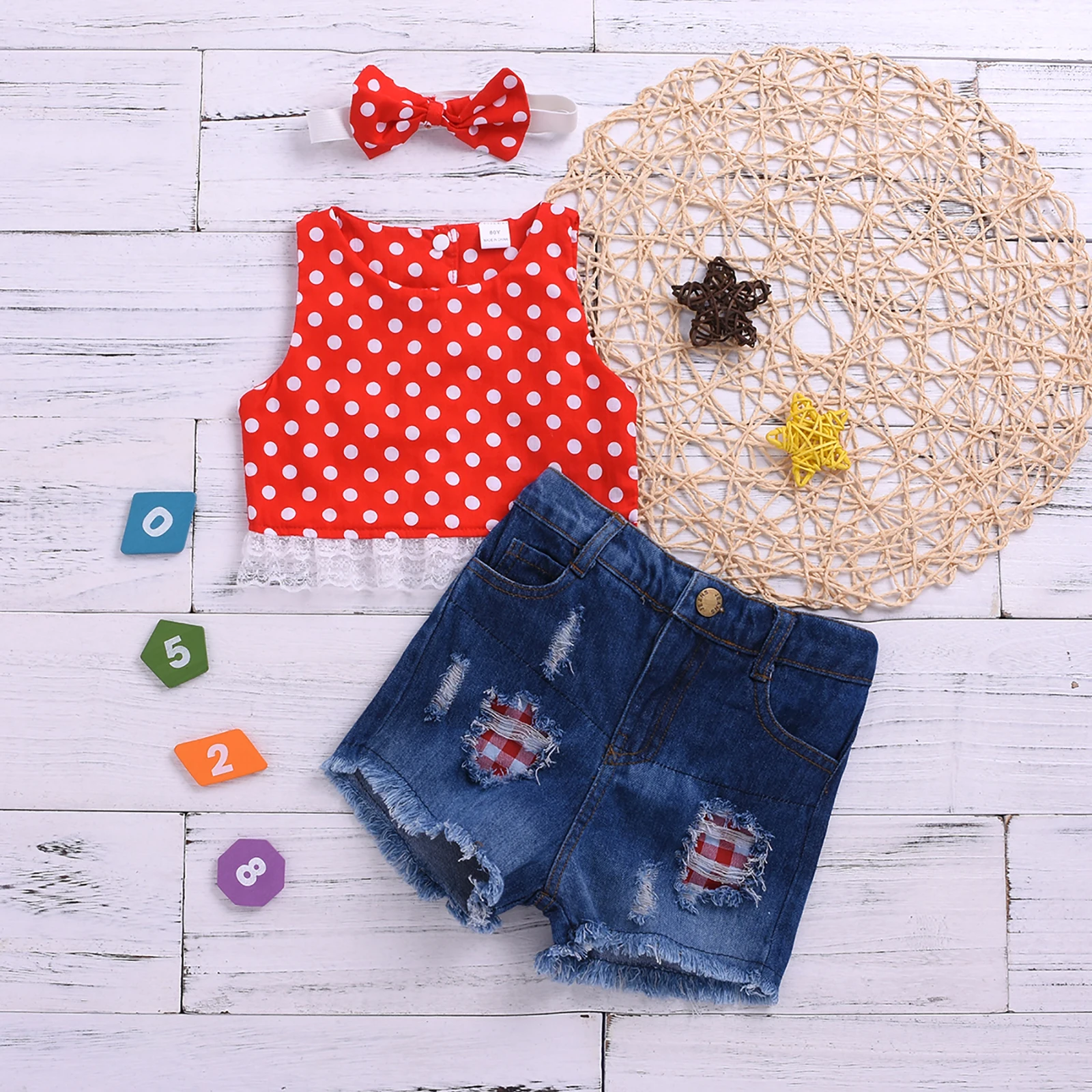 Lovely Infant Kids Girls Clothes Sets 3pcs Polka Dot Printed Sleeveless Single Breasted Vest Denim Shorts Headband
Lovely Infant Kids Girls Clothes Sets 3pcs Polka Dot Printed Sleeveless Single Breasted Vest Denim Shorts Headband