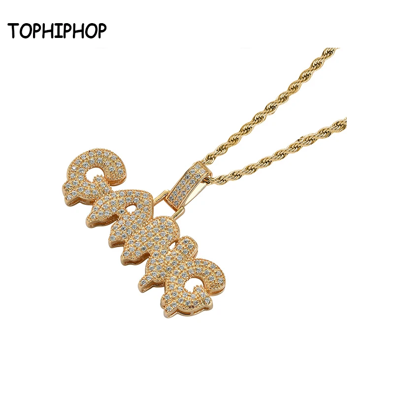 

Hiphop Jewelry Micro Pave CZ Zircon Stone GANG Letters Pendent Iced Out Name Charm Gold Brass Necklace 2019 Cool Jewelry for Men