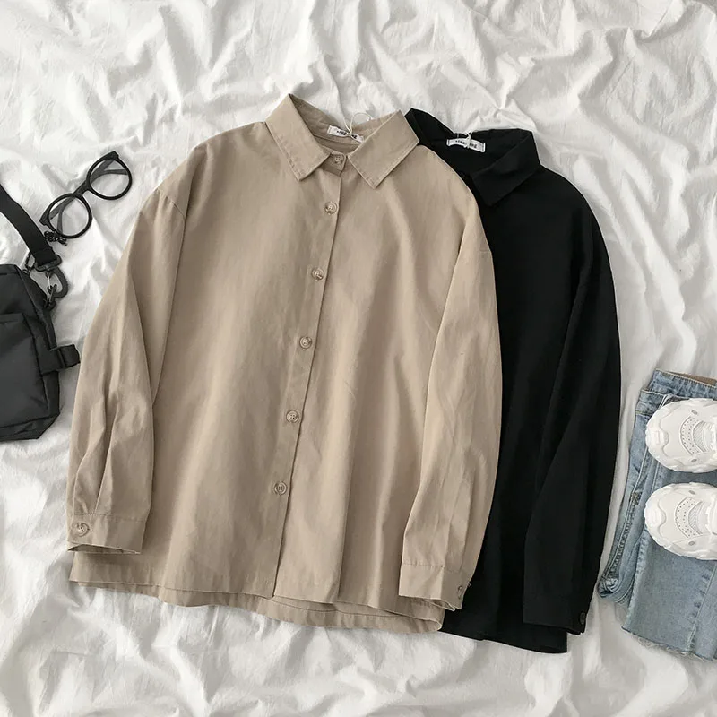 Women's Shirt 2021 Spring Solid Color Baggy Simplicity TOP Long Sleeves Lapel Vintage Streetwear Single Breasted Blouse
Women's Shirt 2021 Spring Solid Color Baggy Simplicity TOP Long Sleeves Lapel Vintage Streetwear Single Breasted Blouse