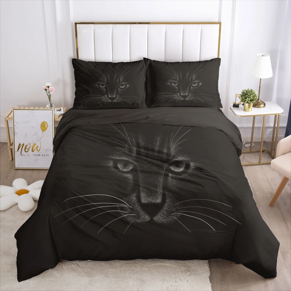 

3D Bedding set Comforter duvet Cover Pillowcases Luxury Bed linens Bed set Queen King Europe Russia Size Black Cat 1