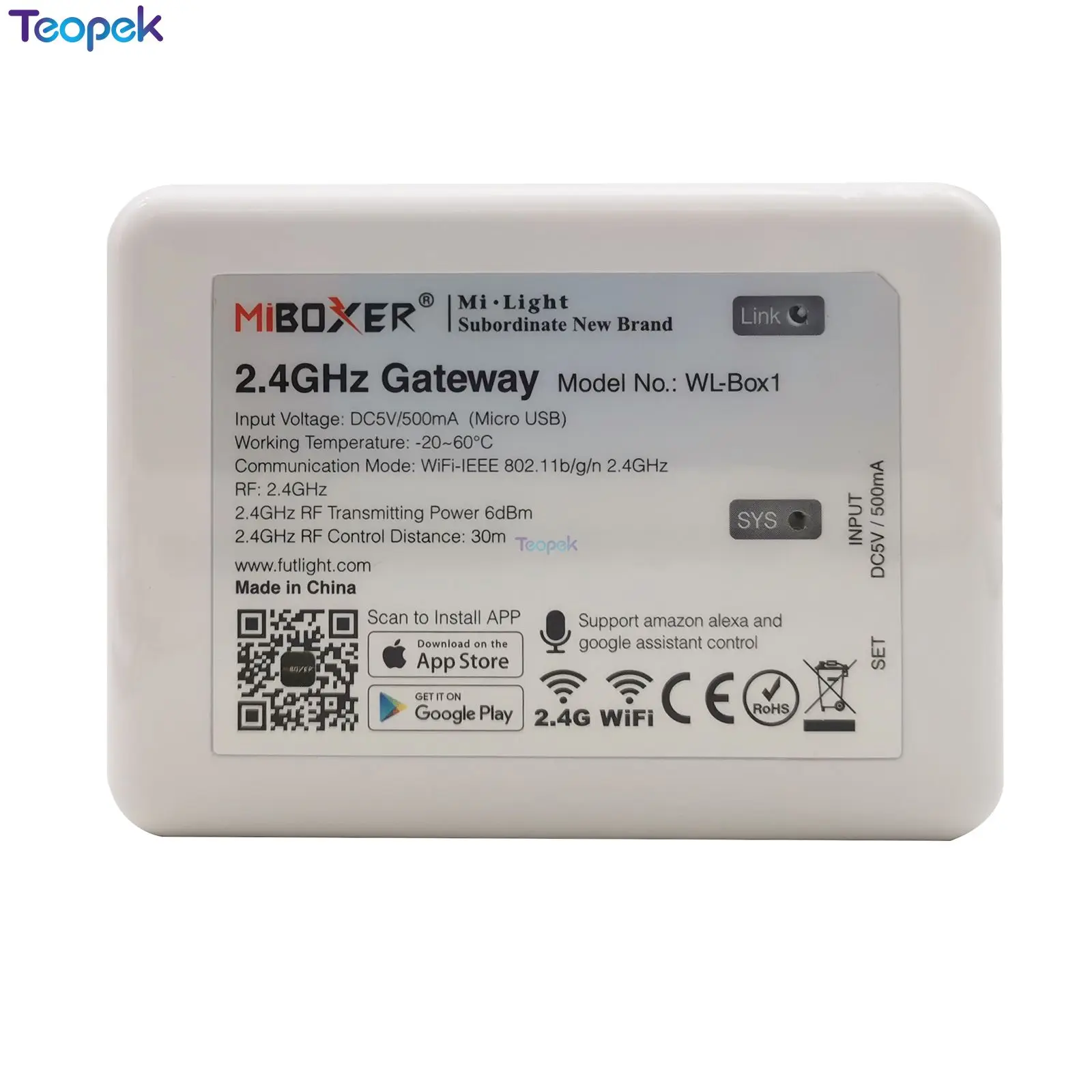 WL-Box1 Controller DC5V APP Control Compatible with alexa Google Assistant voice control For All Miboxer Product
WL-Box1 Controller DC5V APP Control Compatible with alexa Google Assistant voice control For All Miboxer Product