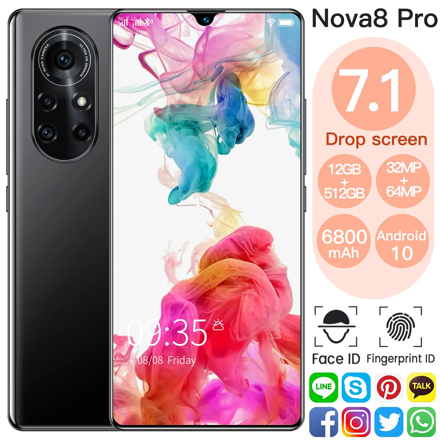 Global Version Nova8 Pro Smartphone 6800mAh 7.1 Inch 10Core 12+512GB Dual SIM Dual Standby Support Face ID 4G 5G Android CellPho
Global Version Nova8 Pro Smartphone 6800mAh 7.1 Inch 10Core 12+512GB Dual SIM Dual Standby Support Face ID 4G 5G Android CellPho