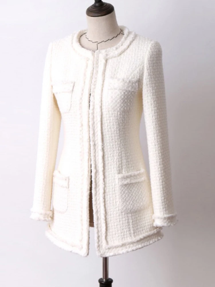 White wool tweed jacket 2020 spring / autumn women's coat Long new socialite Slim jacket one piece
White wool tweed jacket 2020 spring / autumn women's coat Long new socialite Slim jacket one piece