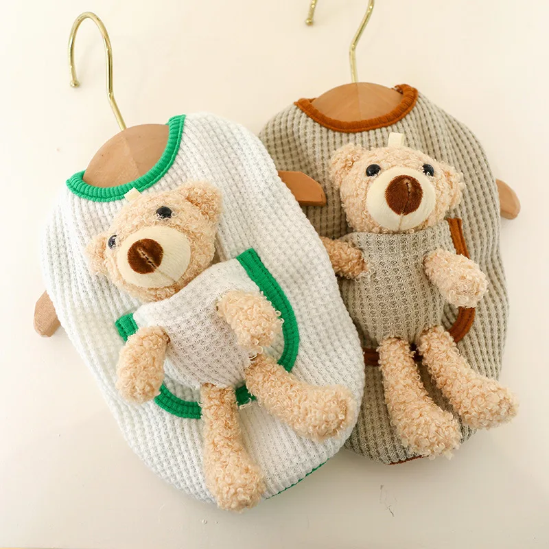 

Pet Clothes Spring and Summer Teddy Bichon Small and Medium-sized Dog Costumes Cat Clothes Cream Waffle Bear Pocket Vest