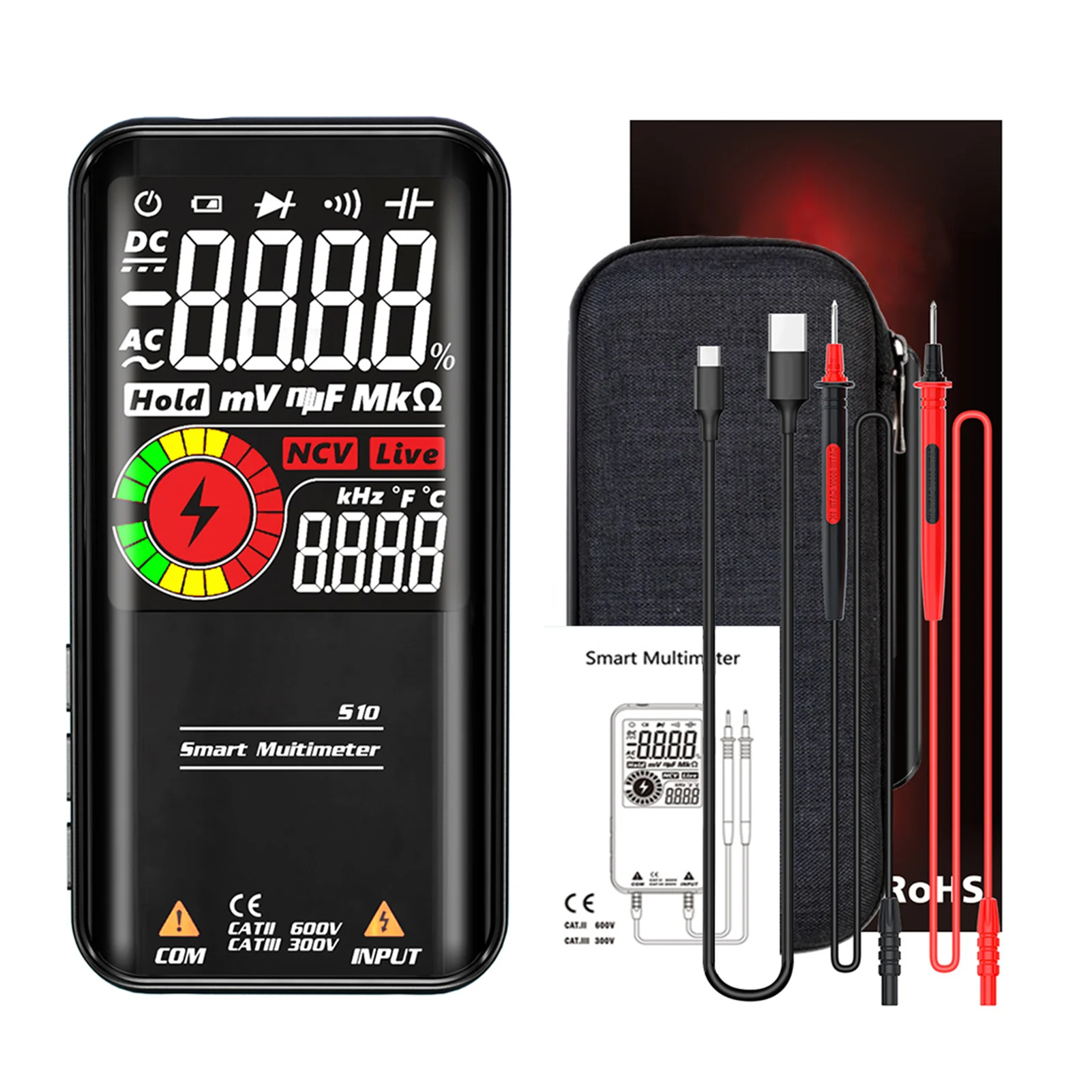 Capacitance AC DC Voltage Resistance Auto Ranging Measuring Digital Multimeter Smart Continuity Frequency Diode Test 9999 Counts
Capacitance AC DC Voltage Resistance Auto Ranging Measuring Digital Multimeter Smart Continuity Frequency Diode Test 9999 Counts