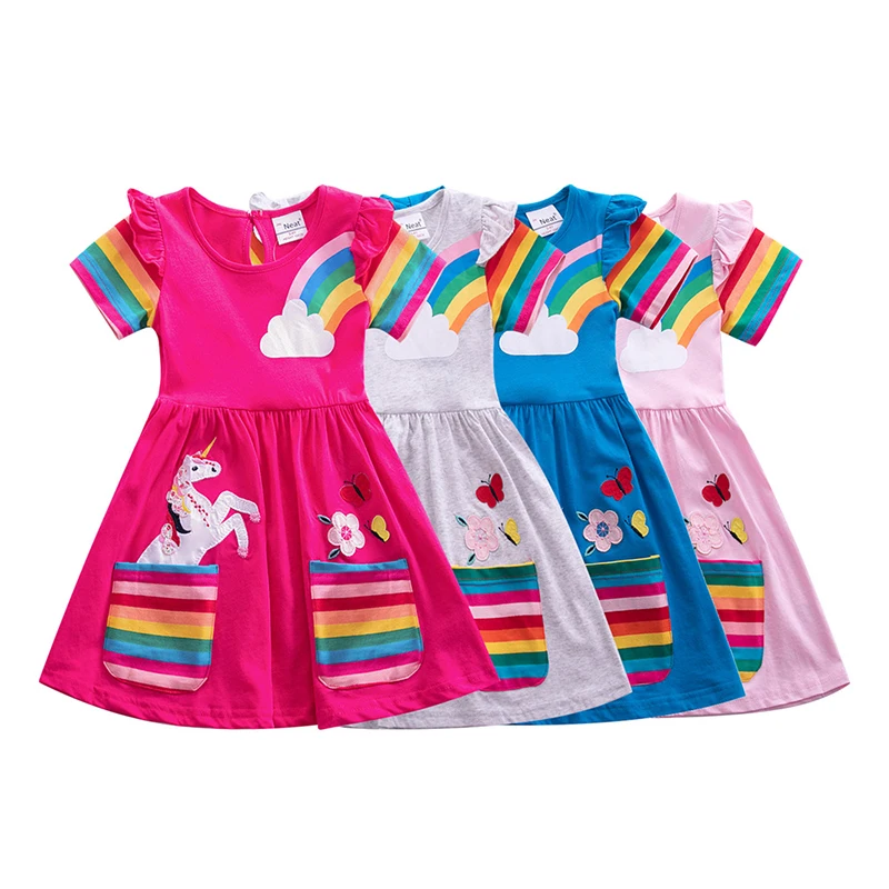 Summer Girl Short-Sleeved Dress Rainbow Pony Cartoon Dress Printed Cotton Round Neck Dress For Girls
Summer Girl Short-Sleeved Dress Rainbow Pony Cartoon Dress Printed Cotton Round Neck Dress For Girls