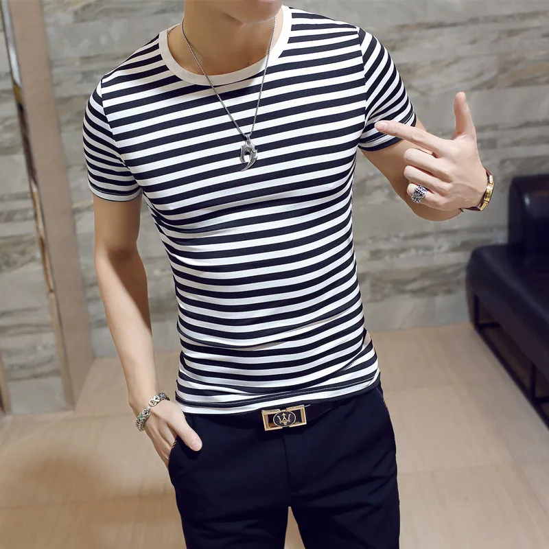 Men's Short-sleeved T-shirt Japanese Trend Korean Striped Round Neck Bottoming Shirt Slim Summer Tide Brand Pullover Harajuku
Men's Short-sleeved T-shirt Japanese Trend Korean Striped Round Neck Bottoming Shirt Slim Summer Tide Brand Pullover Harajuku