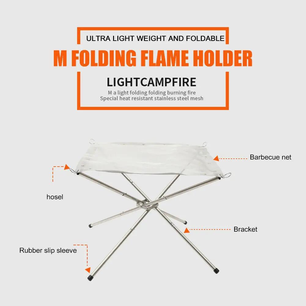 Portable Outdoor Fire Pit Stainless Steel Camping Wood Stove Stand Frame Fire Rack Garden Backyard Heating Mesh Fire Bonfire Pit
Portable Outdoor Fire Pit Stainless Steel Camping Wood Stove Stand Frame Fire Rack Garden Backyard Heating Mesh Fire Bonfire Pit