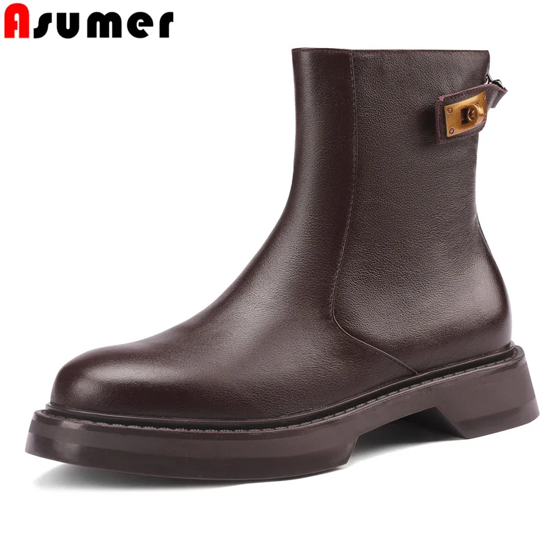 Asumer 2022 New Genuine Leather Ankle Boots Buckle Zipper Autumn Women Boots Fashion Ladies Black Brown Short Dress Botas
Asumer 2022 New Genuine Leather Ankle Boots Buckle Zipper Autumn Women Boots Fashion Ladies Black Brown Short Dress Botas