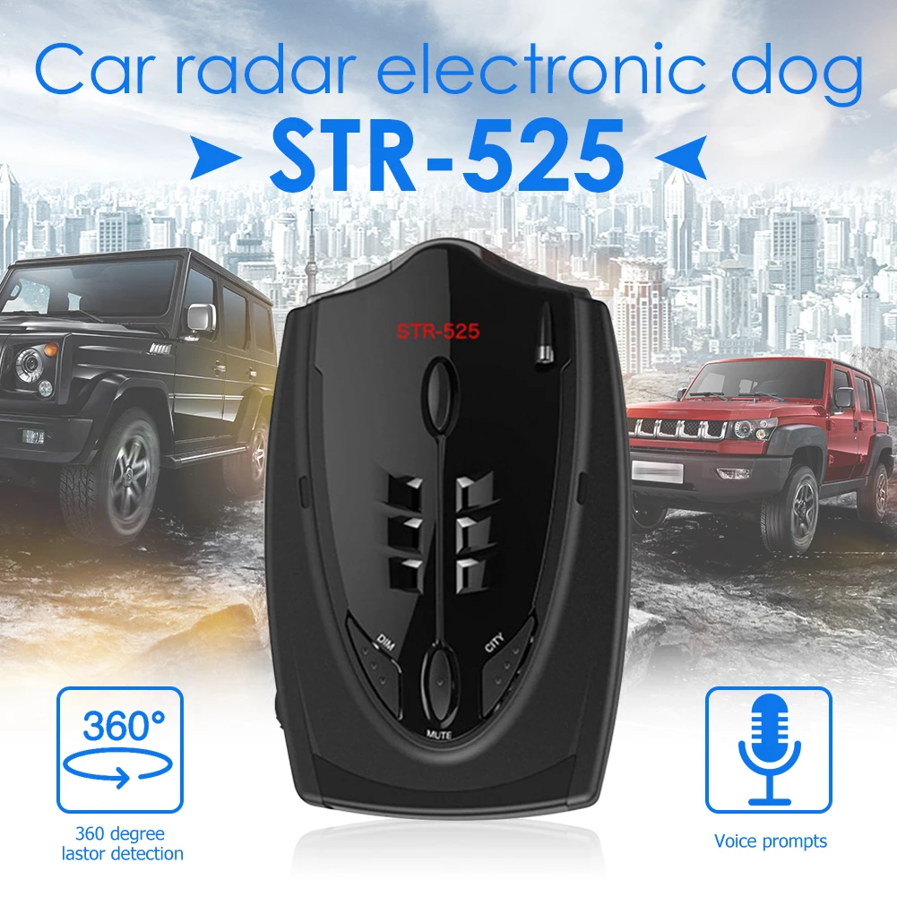 

12V STR-525 Auto Radar Detector English Russian Thai Voice Auto Vehicle Speed Alert Warning X K CT La Anti Radar Car Detector