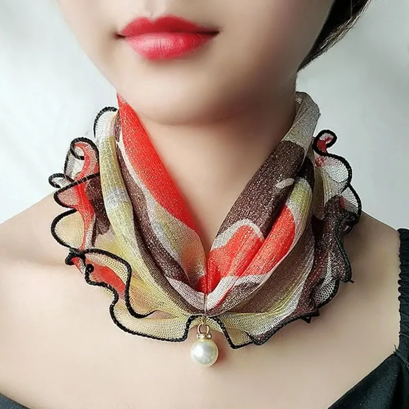 Fashion Print Shiny Variety Scarf Fake Pearl Pendant Organza Neck Collar Chiffon Scarves Elegant Ruffled Scarf Women Accessories
Fashion Print Shiny Variety Scarf Fake Pearl Pendant Organza Neck Collar Chiffon Scarves Elegant Ruffled Scarf Women Accessories