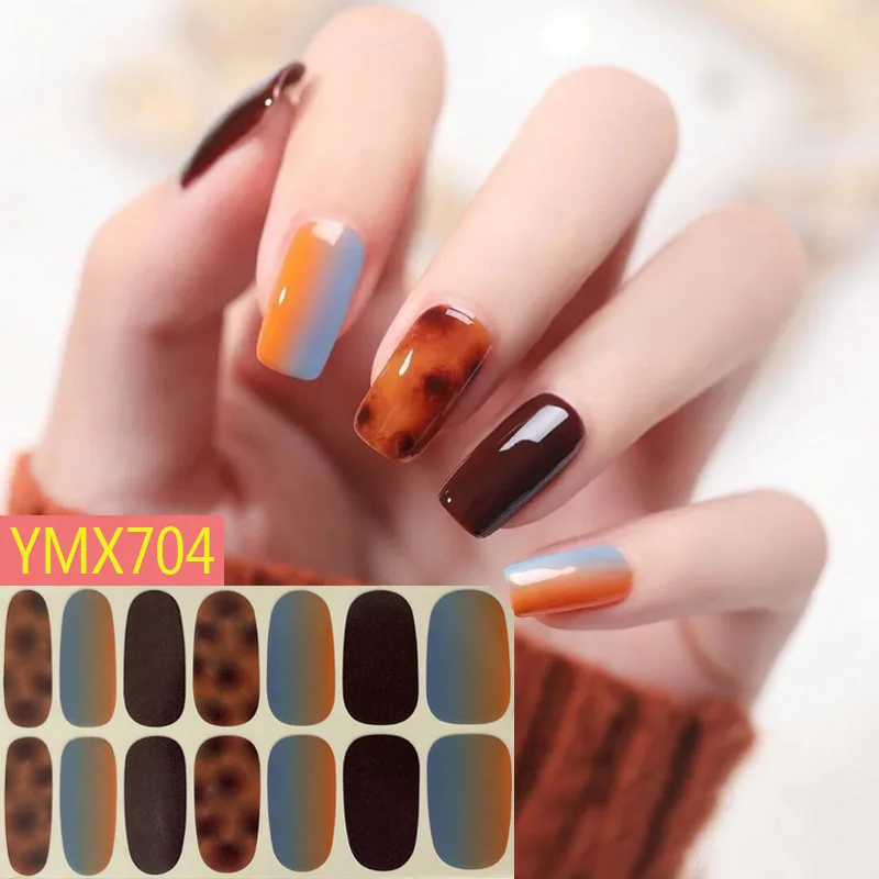 14tips Leopard Print Mixed Colors Nail Stickers Full Cover Strips DIY Fashion Self-Adhesive Tearable for Art Nails - купить по