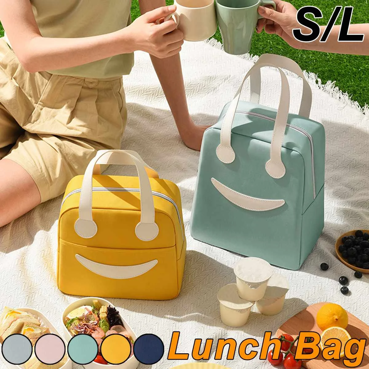 

Cute Fresh Cooler Bag Lunch Bag Waterproof Dustproof Portable Zipper bag Thermal Kids Women Convenient Lunch Box Tote Food Bag