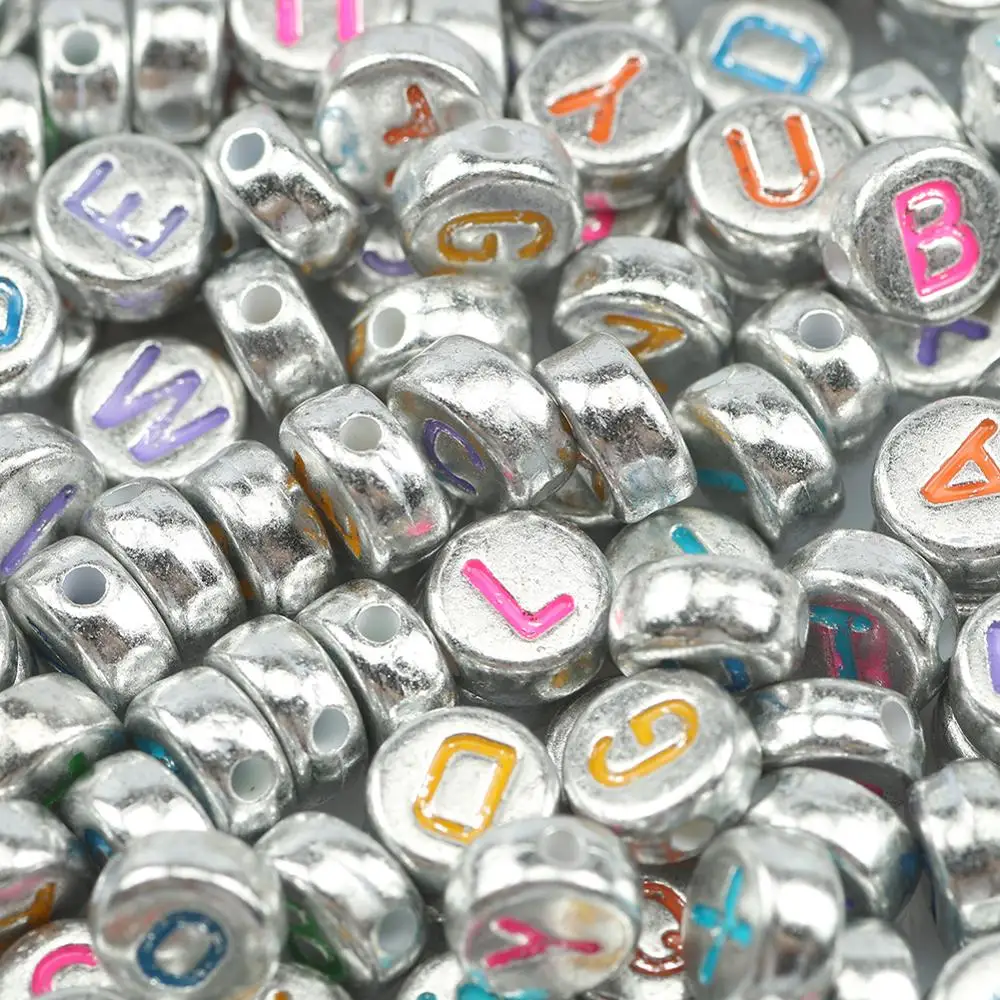 100pcs Colorful Alphabet Silver Plated Acrylic Beads Round Loose Spacer Beads For Jewelry Making Diy children Bracelet Necklace
100pcs Colorful Alphabet Silver Plated Acrylic Beads Round Loose Spacer Beads For Jewelry Making Diy children Bracelet Necklace