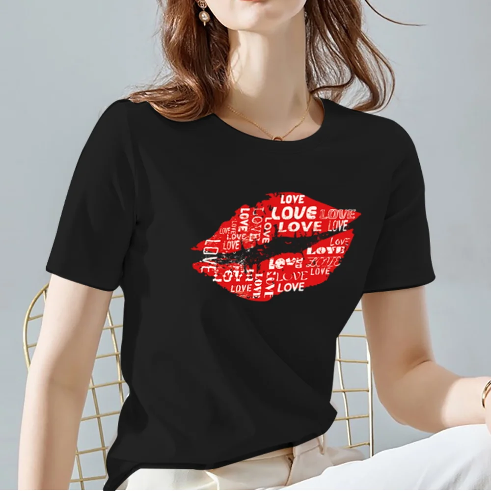 New Women's T-shirts Black Commuter Tops Tee Sexy Lips Print Pattern Series Ladies O-neck Short Sleeve Basis for Woman Clothing
New Women's T-shirts Black Commuter Tops Tee Sexy Lips Print Pattern Series Ladies O-neck Short Sleeve Basis for Woman Clothing