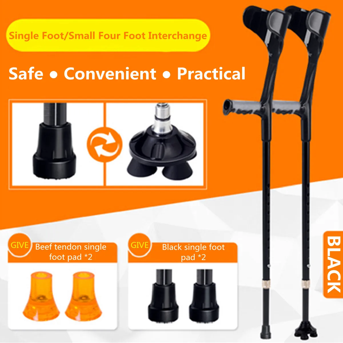 

Forearm Crutch Lightweight Arm Walking Stick Adjustable Ergonomic Handle With Comfortable For Elderly Leg Foot Disabled