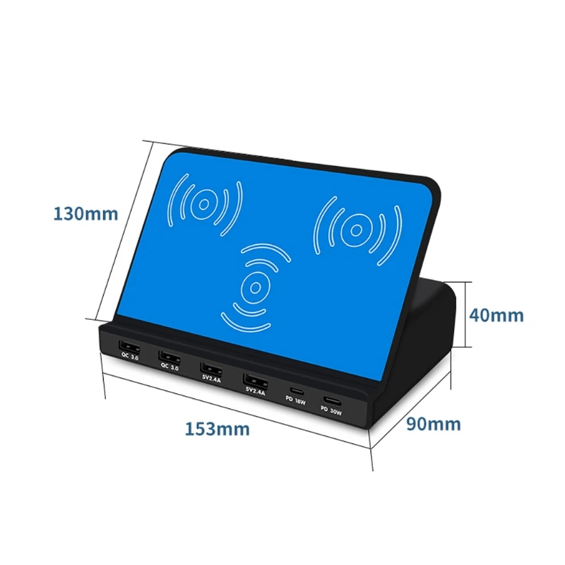 Universal 6Port 30W Type C PD QC3.0 USB Fast Charger 10W Dual Wireless Charger Station Stand for Laptop Cellphone Tablet
Universal 6Port 30W Type C PD QC3.0 USB Fast Charger 10W Dual Wireless Charger Station Stand for Laptop Cellphone Tablet