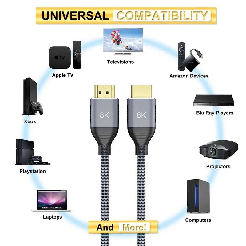 HDMI-compatible cable 4K 60HZ/ 120HZ HDTV High Speed 8K 60 HZ/120hz UHD HDR 48Gbps cable Ycbcr4:4:4 Converter for PS4 Projectors
HDMI-compatible cable 4K 60HZ/ 120HZ HDTV High Speed 8K 60 HZ/120hz UHD HDR 48Gbps cable Ycbcr4:4:4 Converter for PS4 Projectors