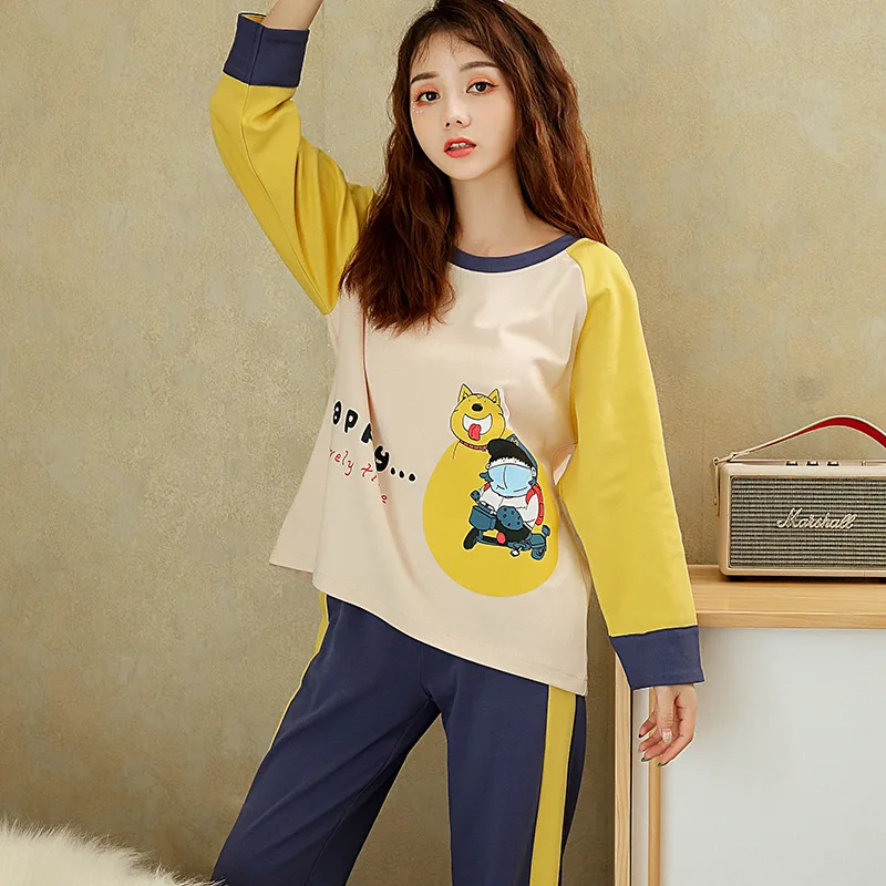 XIFER Autumn and Winter Cotton Ladies Pajamas Long-sleeved Tops Trousers Casual Sweet Cartoon Can Be Worn Outside Suit Homewear
XIFER Autumn and Winter Cotton Ladies Pajamas Long-sleeved Tops Trousers Casual Sweet Cartoon Can Be Worn Outside Suit Homewear