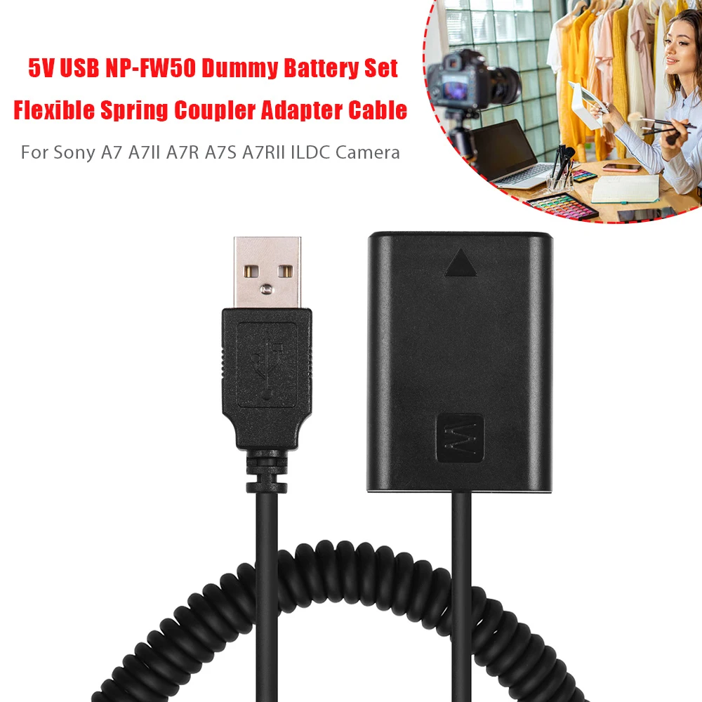 5V USB NP-FW50 Dummy Battery Pack Coupler Adapter with Flexible Spring Cable for Sony A7 A7II A7R A7S A7RII ILDC Camera
5V USB NP-FW50 Dummy Battery Pack Coupler Adapter with Flexible Spring Cable for Sony A7 A7II A7R A7S A7RII ILDC Camera