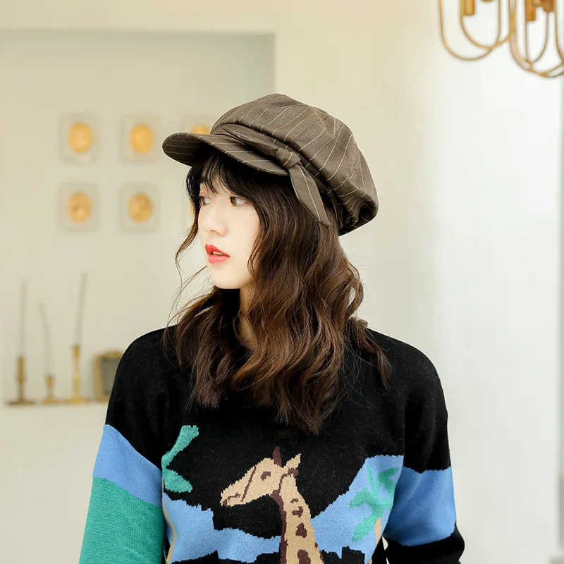 Женская шапка, осенне-зимний Дамский берет, британская ретро восьмиугольная шапка, Повседневная полосатая шапка
Женская шапка, осенне-зимний Дамский берет, британская ретро восьмиугольная шапка, Повседневная полосатая шапка