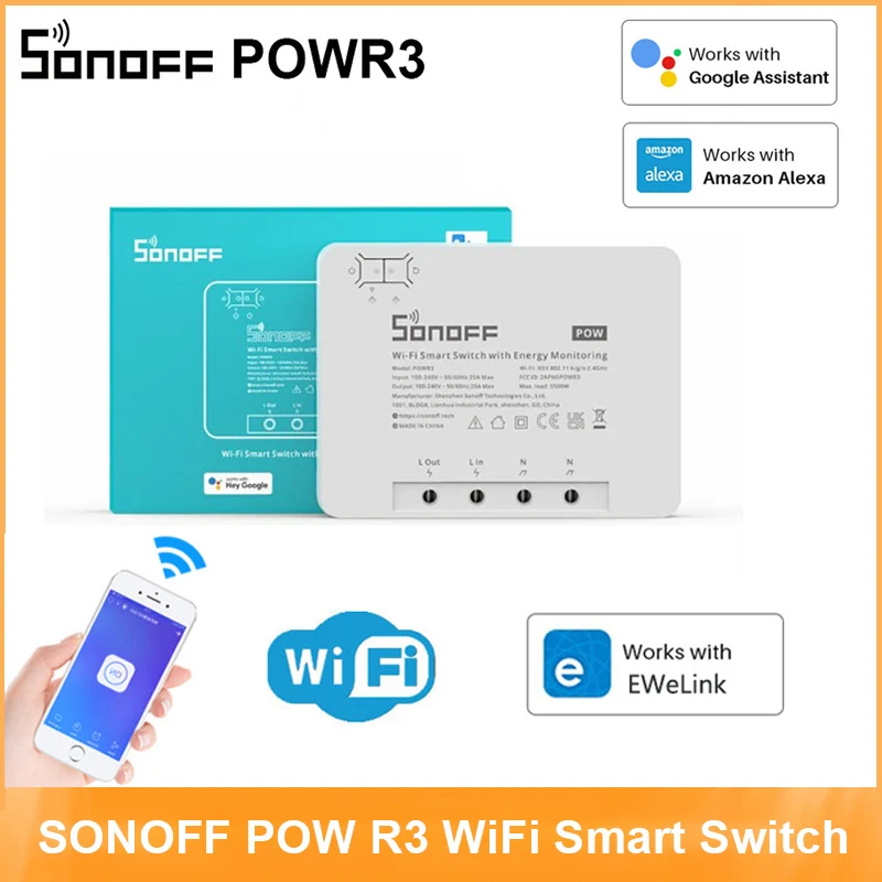 

SONOFF POW R3 Smart WiFi Switch 25A 5500W Power Metering Overload Protection Energy Saving Voice Conrol Via Alexa Google Home