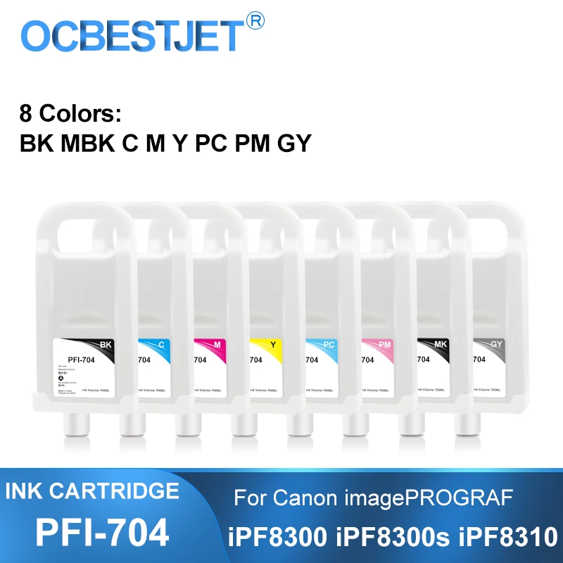 PFI-704 PFI704 Refillable Ink Cartridge With Permanent Chip For Canon imagePROGRAF iPF8300 iPF8300S iPF8310 Printer 8Colors/Set
PFI-704 PFI704 Refillable Ink Cartridge With Permanent Chip For Canon imagePROGRAF iPF8300 iPF8300S iPF8310 Printer 8Colors/Set