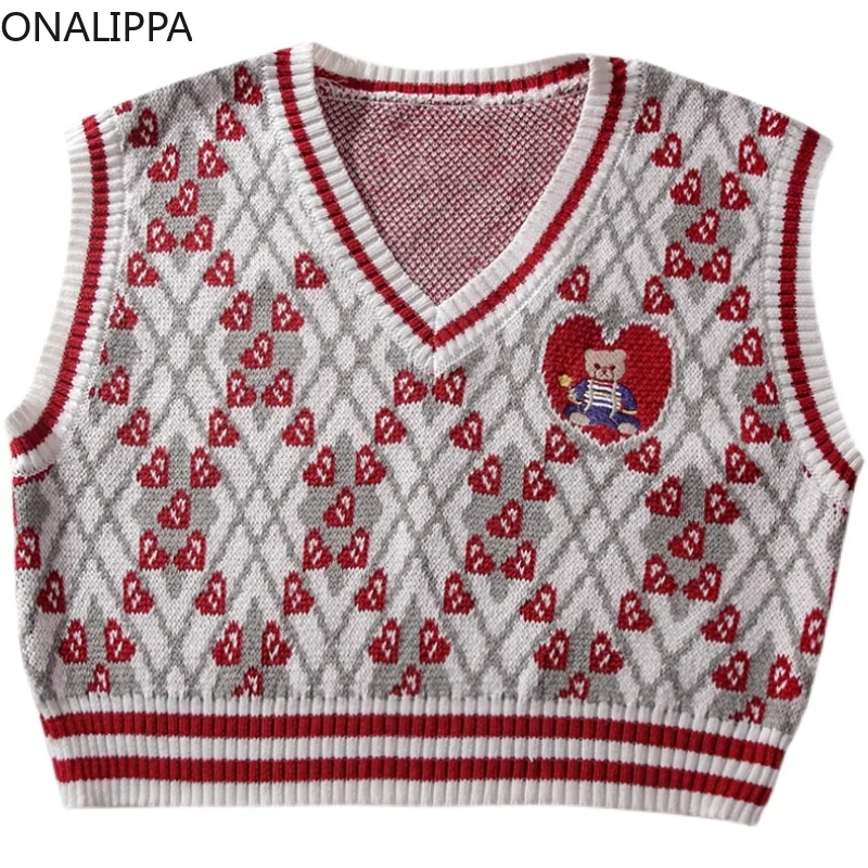 Женский свитер ONALIPPA, жилет, Новинка осени 2021, Милая Короткая Верхняя одежда с вышивкой Love Bear, универсальный вязаный жилет, Топ
Женский свитер ONALIPPA, жилет, Новинка осени 2021, Милая Короткая Верхняя одежда с вышивкой Love Bear, универсальный вязаный жилет, Топ