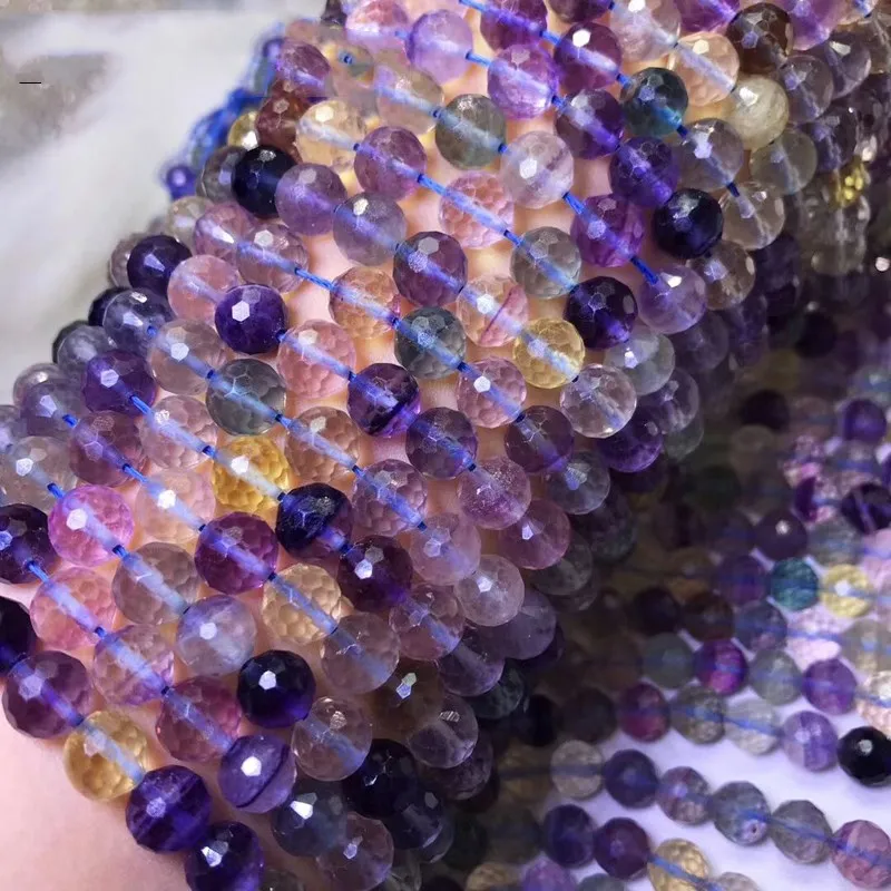 

purple fluorite loose beads round faceted 8/10/12mm nature for making jewelry necklace 14inch FPPJ wholesale