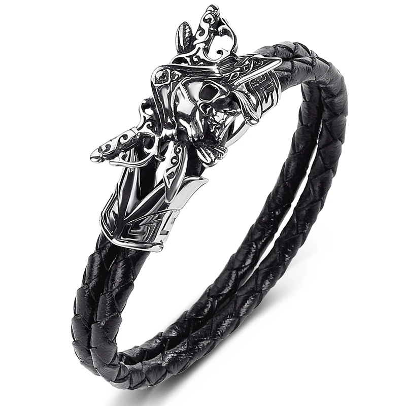 Trendy Genuine Leather Skull Bracelet Men Punk Jewelry Stainless Steel Pirate King Charm Bangle Braided Wristband Male Gift P526
Trendy Genuine Leather Skull Bracelet Men Punk Jewelry Stainless Steel Pirate King Charm Bangle Braided Wristband Male Gift P526