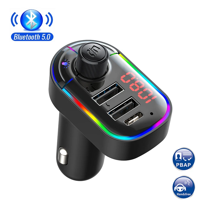

New Car Bluetooth 5.0 FM Transmitter Auto MP3 Player 5V3.1A/1A+Type-C Dual USB Fast Charger Wireless Handsfree Audio Receiver