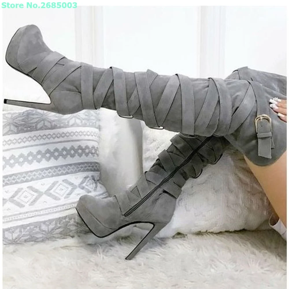 Suede Stiletto Heels Buckle Boots Round Toe Platfrom Over The Knee Side Zipper Women Autume Winter Party Dress Boots Shoes
Suede Stiletto Heels Buckle Boots Round Toe Platfrom Over The Knee Side Zipper Women Autume Winter Party Dress Boots Shoes