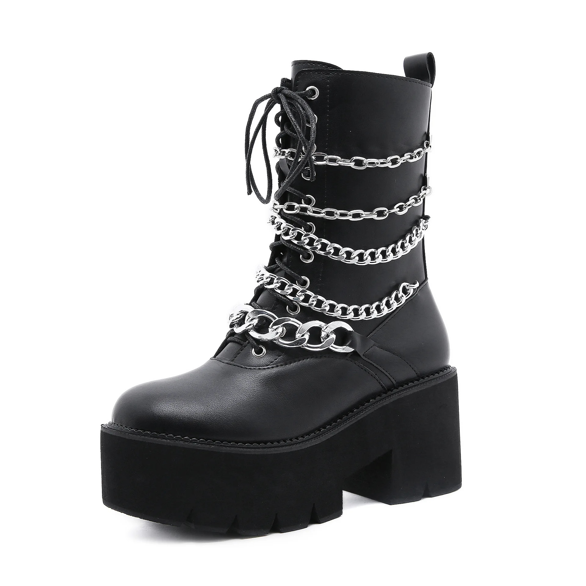 Front lace up trendy metallic high heel heavy bottom platform side zipper round head chain women's Martin boots motorcycle boots
Front lace up trendy metallic high heel heavy bottom platform side zipper round head chain women's Martin boots motorcycle boots