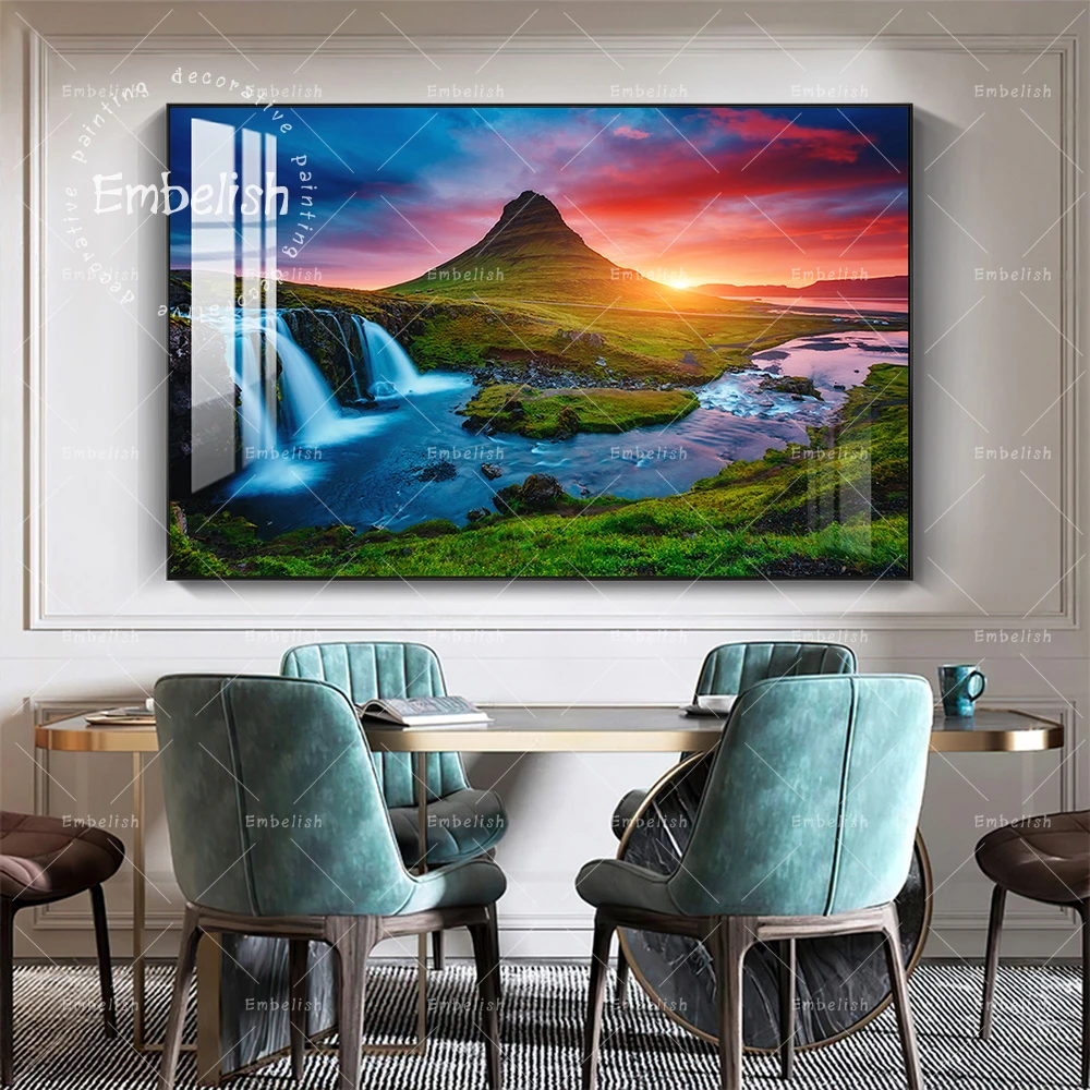 

Embelish 1 Pieces Sunset Waterfall Landscape Wall Art Posters Home Decor Modular Pictures For Living Room HD Canvas Paintings