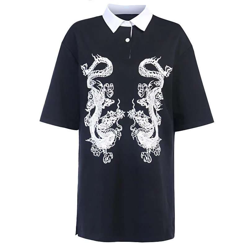 Chinese Style Dragon Print Long Black T shirt Loose Harajuku Fashion Summer Top Tee Female T-shirt Streetwear Clothes 
Chinese Style Dragon Print Long Black T shirt Loose Harajuku Fashion Summer Top Tee Female T-shirt Streetwear Clothes
