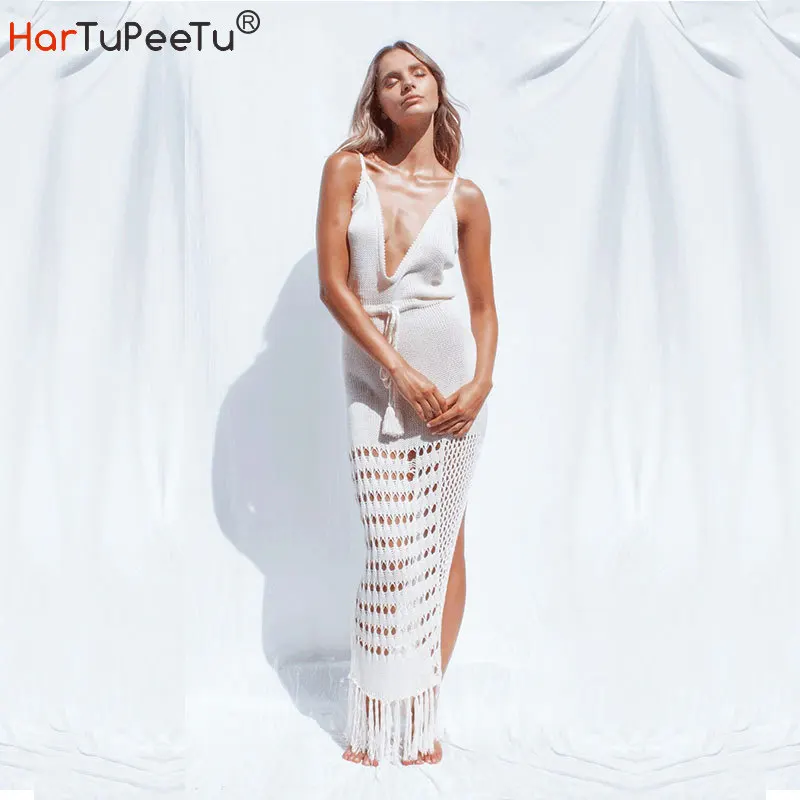 Crochet Beach Dress Maxi Women 2021 Summer Sundress Tassel Split Deep V Neck Drawstring Tunic Backless Fishing Net Beachwear
Crochet Beach Dress Maxi Women 2021 Summer Sundress Tassel Split Deep V Neck Drawstring Tunic Backless Fishing Net Beachwear