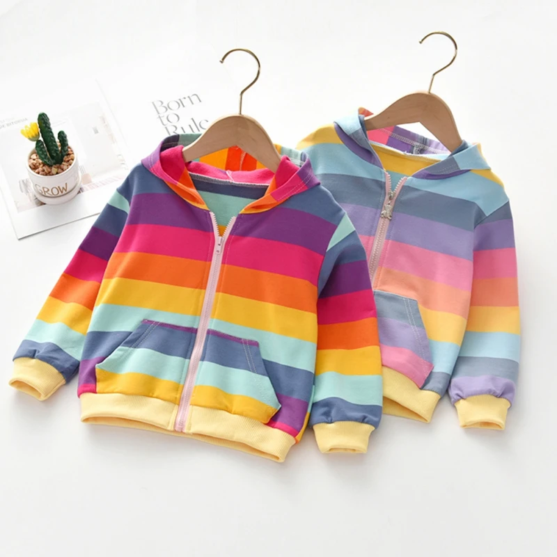 2-6T Spring Autumn Baby Girl Outerwear Rainbow Striped Casual Hoodie Zipper Sweatshirt Kids Coat Outfits Tops Set
2-6T Spring Autumn Baby Girl Outerwear Rainbow Striped Casual Hoodie Zipper Sweatshirt Kids Coat Outfits Tops Set