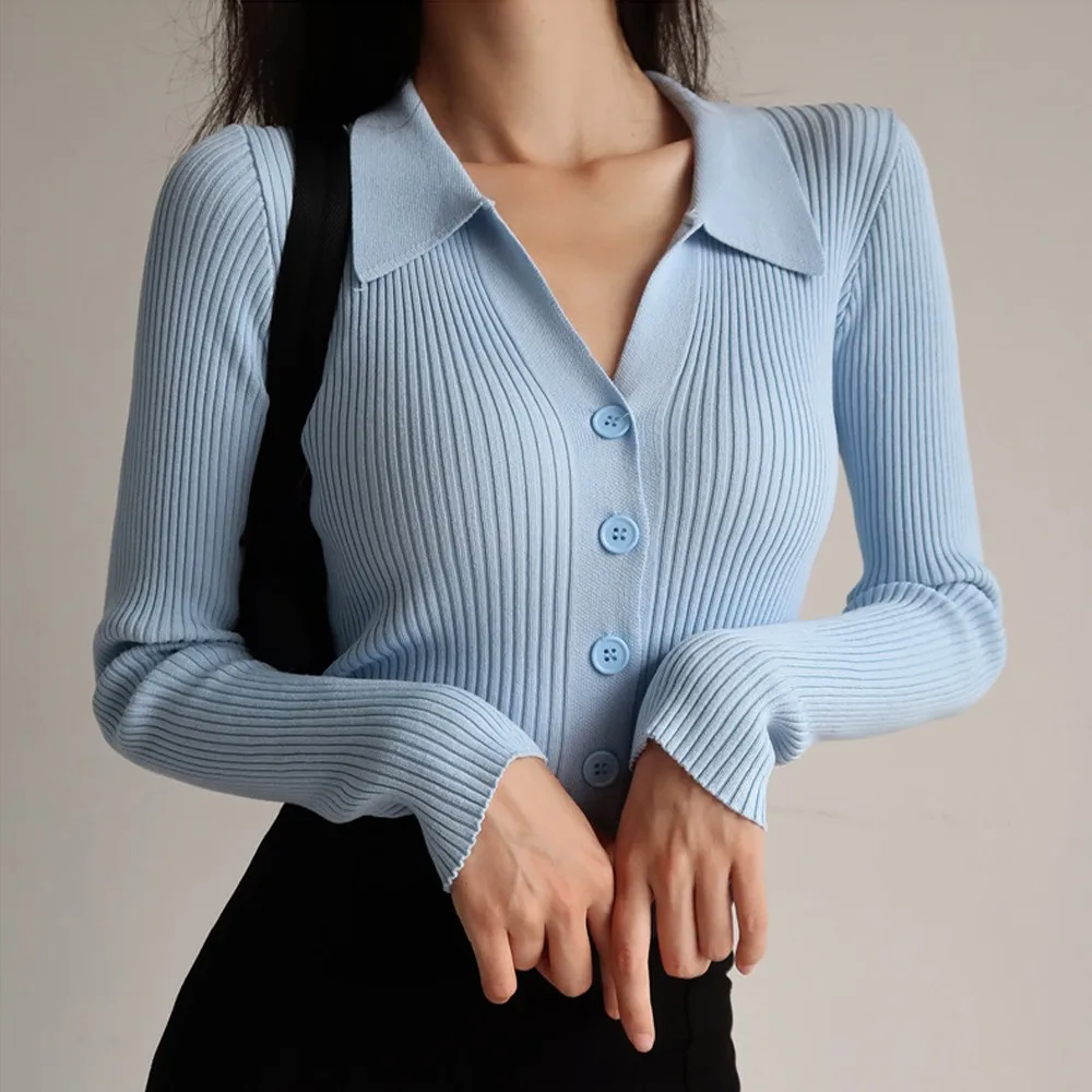 Women Sexy Lapel Slim Tops Buttons V Neck Long Sleeve Knit Cardigan Sweater
Women Sexy Lapel Slim Tops Buttons V Neck Long Sleeve Knit Cardigan Sweater