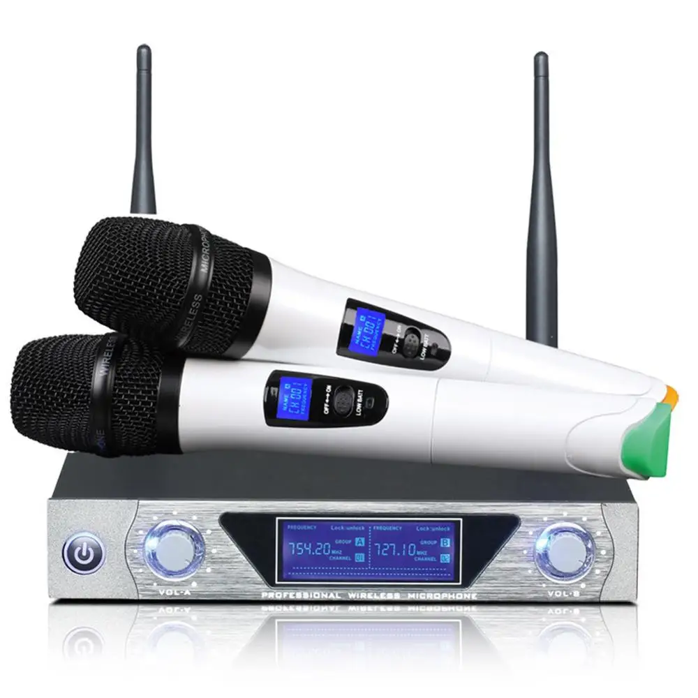 

VHF200-270MHz Mic Dual Handheld VHF Wireless Microphone Dynamic And LCD Receiving System Karaoke For Computer PC TV